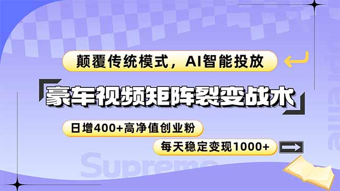 豪车视频矩阵裂变战术，颠覆传统模式，AI智能投放，日增400+高净值创业…-鼎铸网
