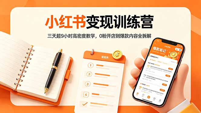 小红书变现训练营：三天超9小时高密度教学，0粉开店到爆款内容全拆解-鼎铸网
