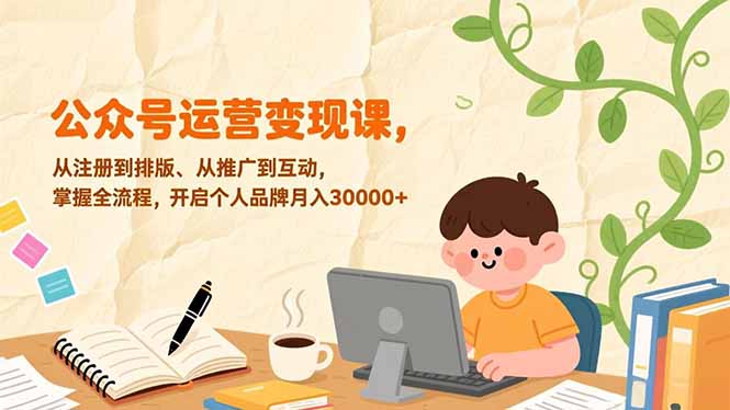 公众号运营变现课，从注册到排版、从推广到互动，掌握全流程，开启个人品牌月入30000+-鼎铸网