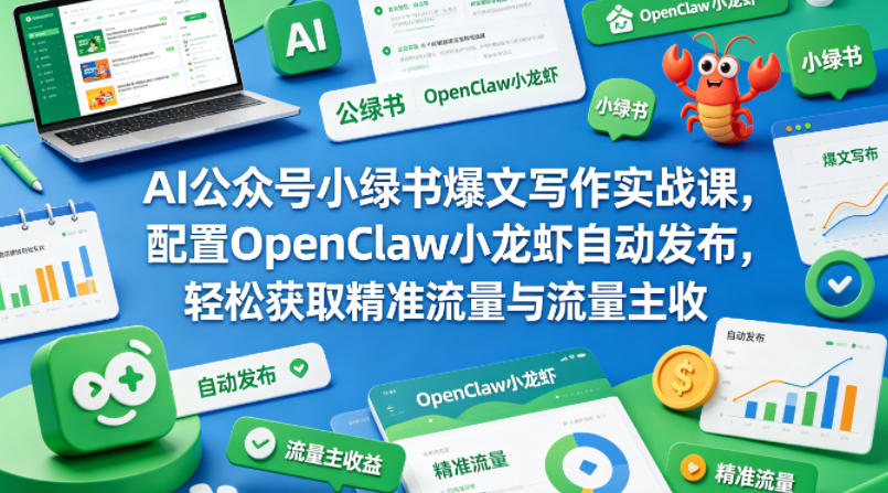AI公众号小绿书爆文写作实战课，配置OpenClaw小龙虾自动发布，轻松获取精准流量与流量主收益-鼎铸网