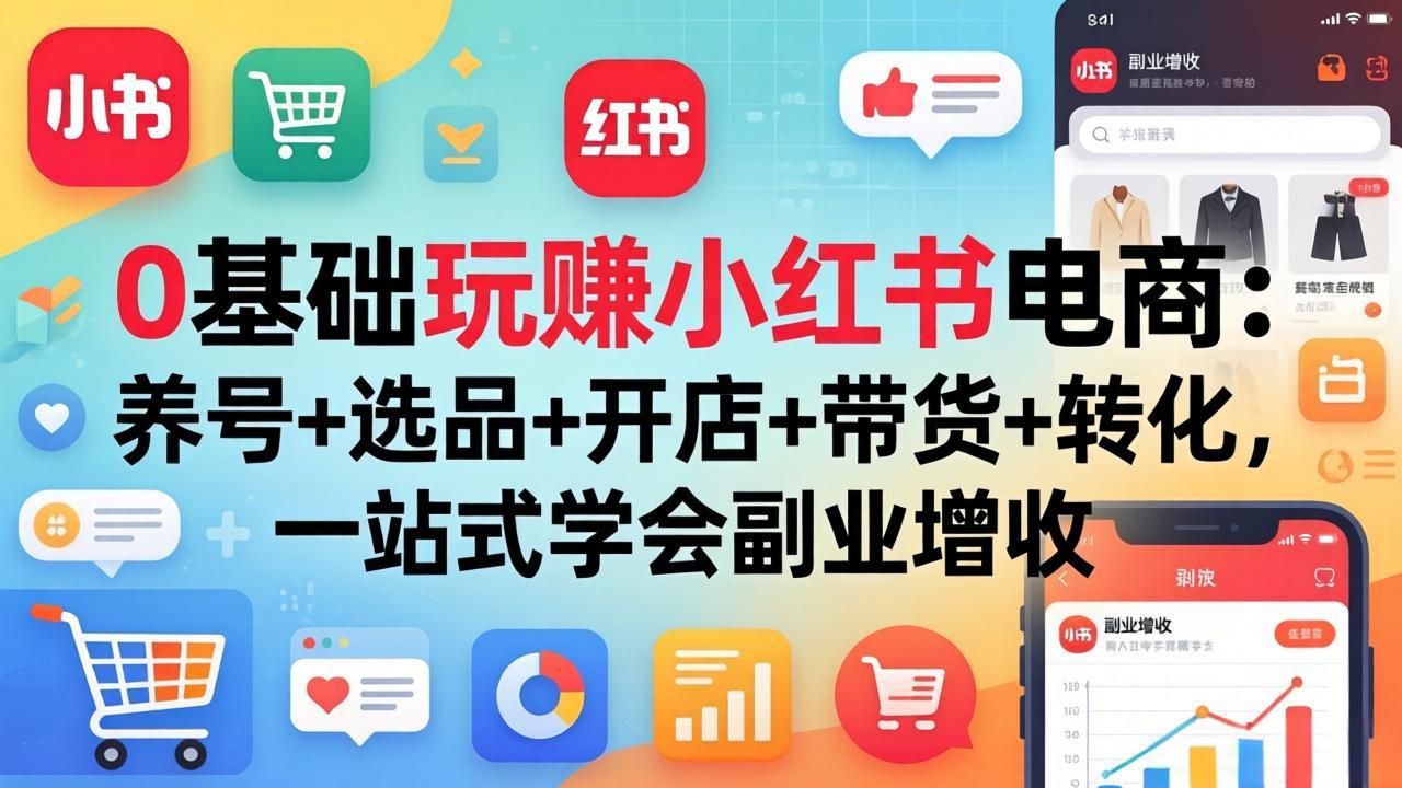 0基础玩赚小红书电商：养号+选品+开店+带货+转化，一站式学会副业增收-鼎铸网