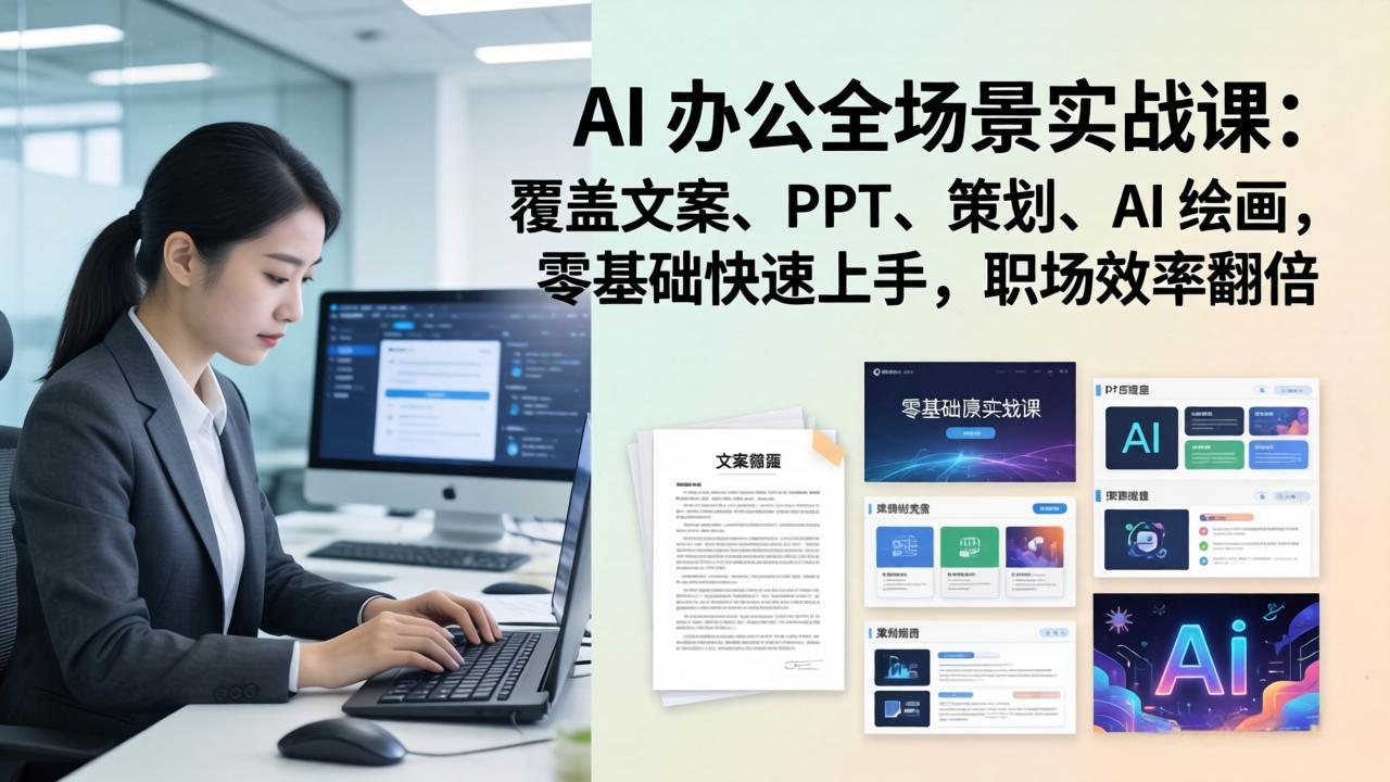 78399b6e8ace7d26e4c7e782423cc055.jpeg AI 办公全场景实战课:覆盖文案、PPT、策划、AI 绘画,零基础快速上手,职场效率翻倍