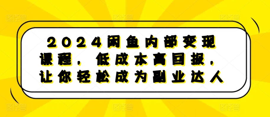 2024闲鱼内部变现课程，低成本高回报，让你轻松成为副业达人-鼎铸网