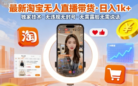 最新淘宝无人直播带货，日入1k+，独家技术，无违规无封号，无需露脸无需说话【揭秘】-鼎铸网