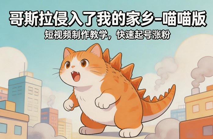 哥斯拉侵入了我的家乡–喵喵版短视频制作教学，快速起号涨粉-鼎铸网