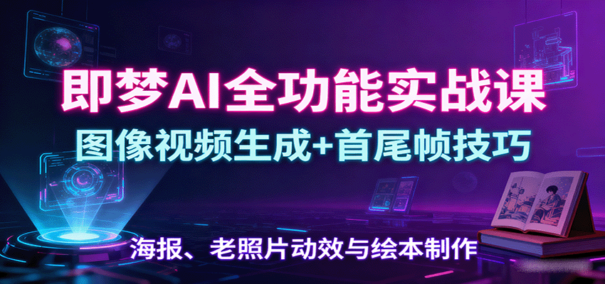 即梦AI全功能实战课：图像视频生成+首尾帧技巧，海报、老照片动效与绘本制作-鼎铸网