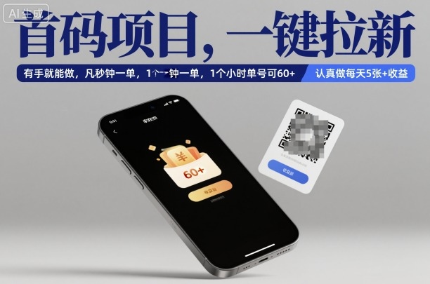 首码项目，一键拉新，有手就能做，几秒钟一单，1个小时单号可60+，认真做每天5张+收益【揭秘】-鼎铸网