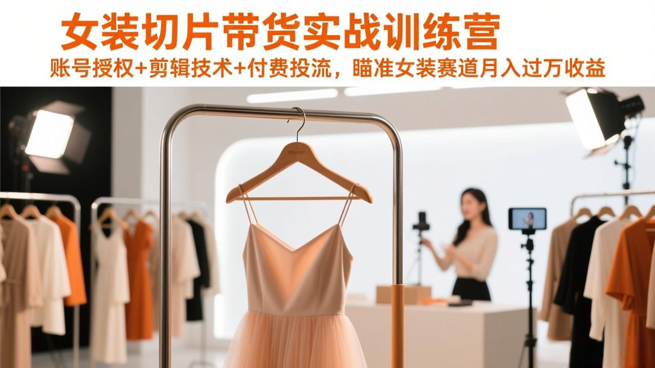 女装切片带货实战训练营，账号授权+剪辑技术+付费投流，瞄准女装赛道月入过万收益-鼎铸网