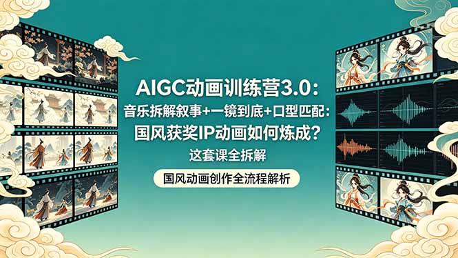 AIGC动画训练营3.0：音乐拆解叙事+一镜到底+口型匹配：国风获奖IP动画如何炼成？这套课全拆解-鼎铸网