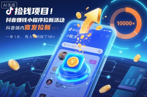 捡钱项目！抖音賺钱小程序拉新活动，抖音端内宣发拉新，一单3米，有人半个月搞了1W+-鼎铸网