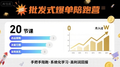 批发式爆单陪跑营，20节课带你实现批发式爆单，带你经松月入过W-鼎铸网