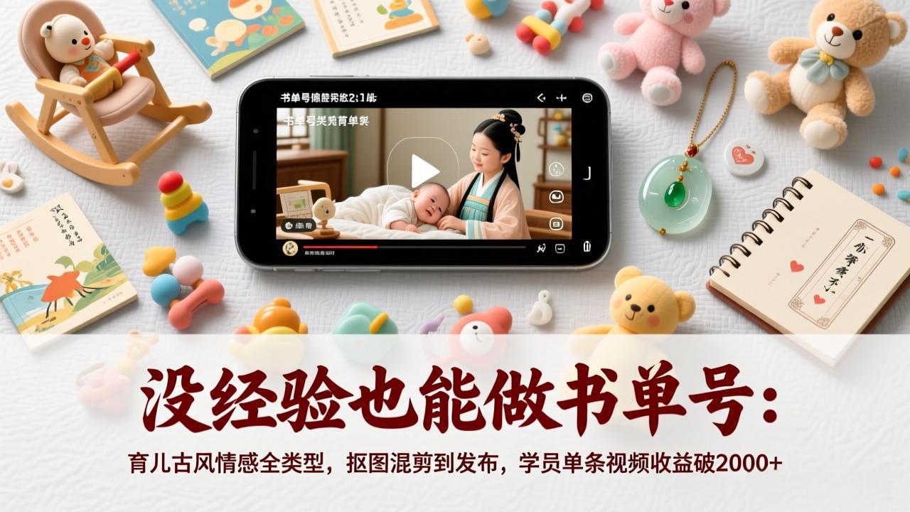 没经验也能做书单号：育儿古风情感全类型，抠图混剪到发布，学员单条视频收益破2000+-鼎铸网