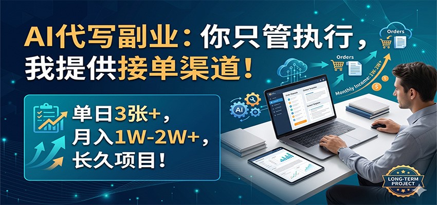 AI代写副业：你只管执行，我提供接单渠道！单日3张+，月入1W-2W+，长久项目-鼎铸网
