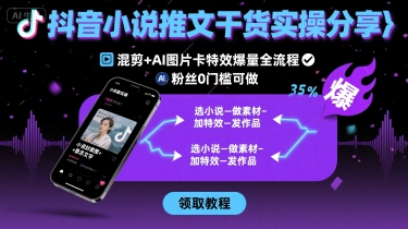 抖音小说推文干货实操分享，混剪+AI图片卡特效爆量全流程，0粉丝0门槛可做-鼎铸网