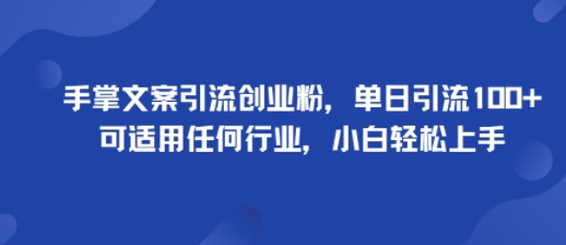 手掌文案引流创业粉，单日引流100+，可适用任何行业，小白轻松上手-鼎铸网