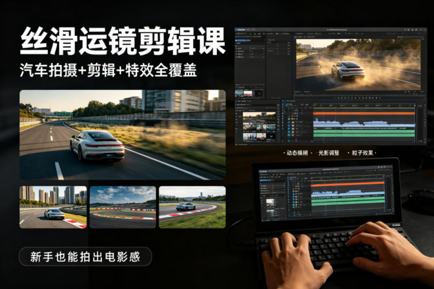 大叔丝滑运镜剪辑课，汽车拍摄+剪辑+特效全覆盖，新手也能拍出电影感-鼎铸网