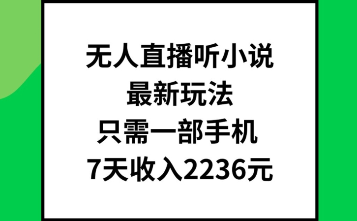 无人直播听小说最新玩法，只需一部手机，7天收入2236元【揭秘】-鼎铸网
