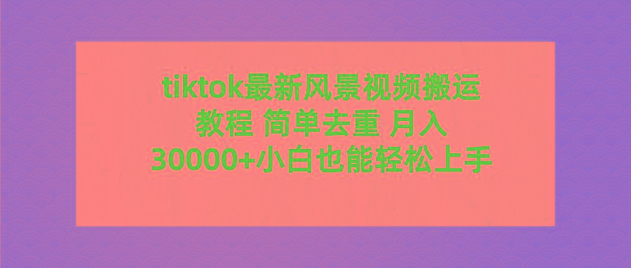 (9804期)tiktok最新风景视频搬运教程 简单去重 月入30000+附全套工具-鼎铸网