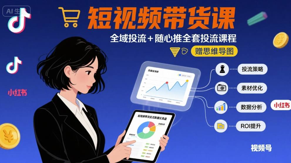 最新短视频带货课，全域投流+随心推全套投流课程+思维导图-鼎铸网