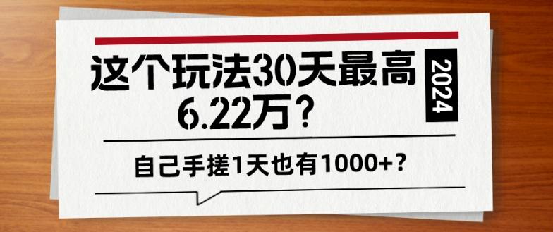这个玩法30天最高6.22万？自己手搓1天也有1000+？-鼎铸网