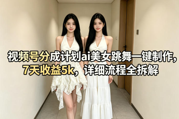 视频号分成计划ai美女跳舞一键制作，7天收益5k，详细流程全拆解-鼎铸网