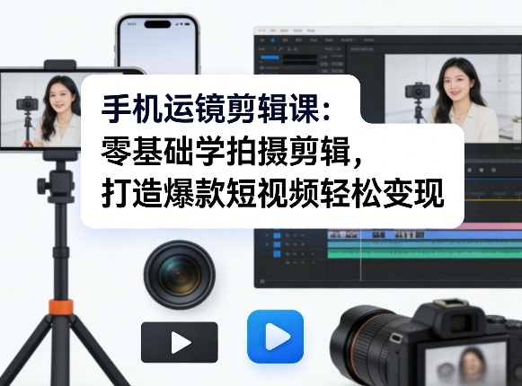 手机运镜剪辑课：零基础学拍摄剪辑，打造爆款短视频轻松变现-鼎铸网