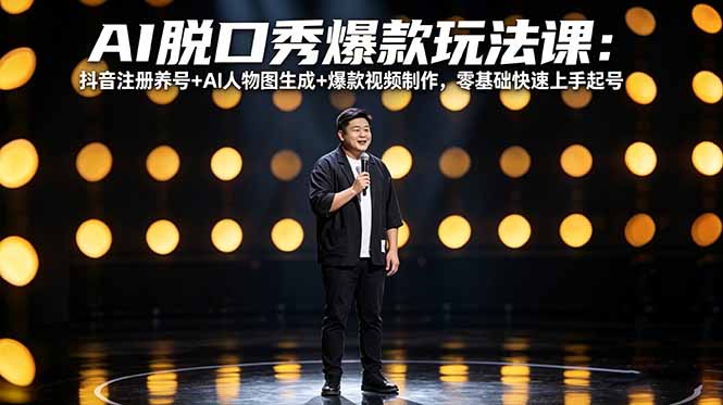 AI脱口秀爆款玩法课：抖音注册养号+AI人物图生成+爆款视频制作，零基础快速上手起号-鼎铸网