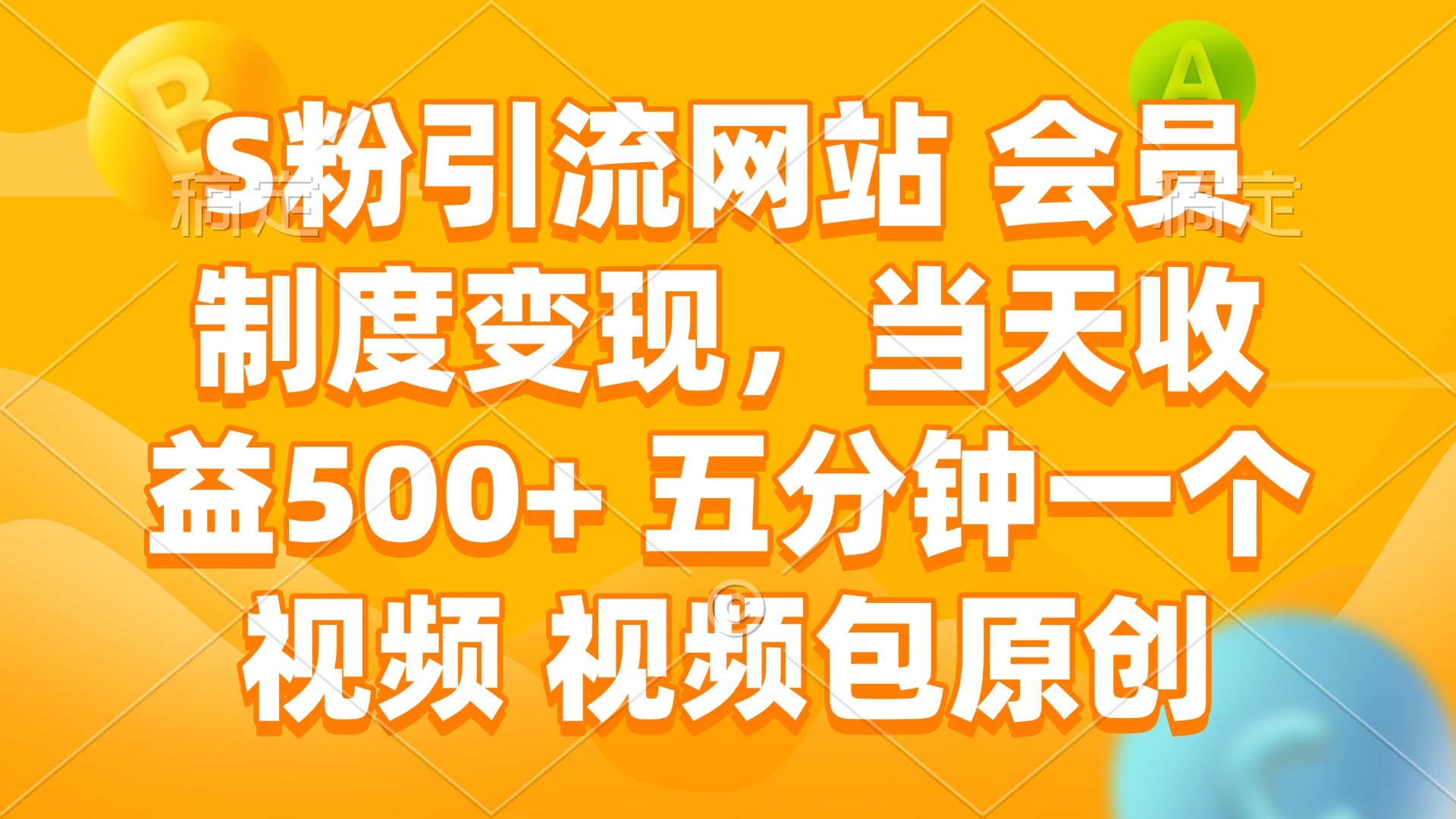 S粉引流网站 会员制度变现，当天收益500+ 五分钟一个视频 视频包原创-鼎铸网