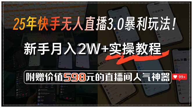 25年快手无人直播3.0暴利玩法！，新手月入2W+实操教程，附赠价值598元…-鼎铸网
