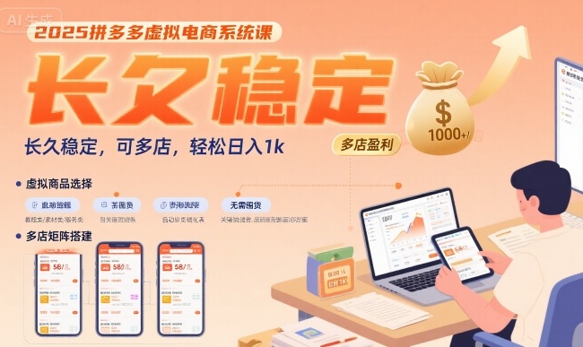 2025拼多多虚拟电商系统课，长久稳定，可多店，轻松日入1k-鼎铸网