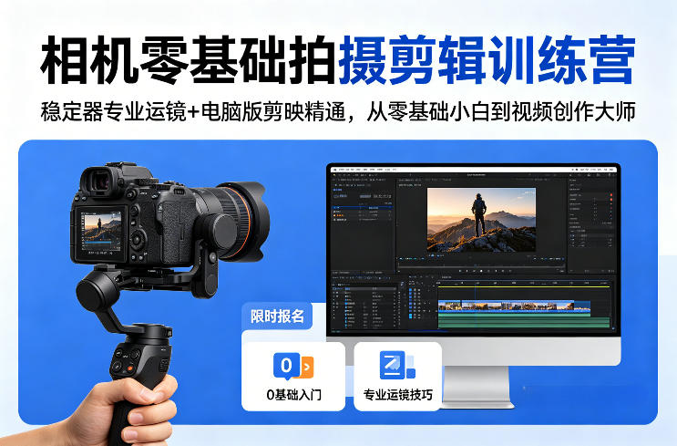 相机零基础拍摄剪辑训练营：稳定器专业运镜+电脑版剪映精通，从零基础小白到视频创作大师-鼎铸网