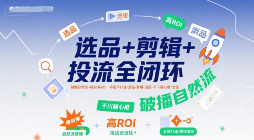 选品+剪辑+投流全闭环，破播自然流+撬动高ROI，手把手打通“选品-剪辑-测品-千川随心推”全链-鼎铸网