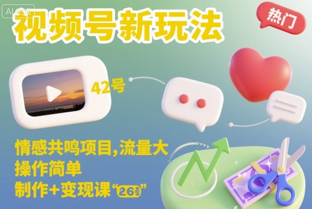 视频号新玩法，情感共鸣项目，流量大，操作简单，制作+变现课-鼎铸网