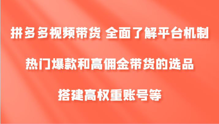 拼多多视频带货 全面了解平台机制、热门爆款和高佣金带货的选品，搭建高权重账号等-鼎铸网