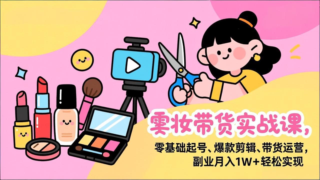 美妆带货实战课，零基础起号、爆款剪辑、带货运营，副业月入1W+轻松实现-鼎铸网