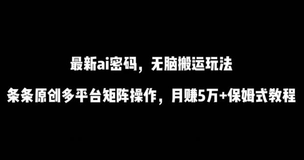 最新ai流量密码，傻瓜式搬运玩法，条条原创，多平台矩阵操作，月赚5万+保姆式教程【揭秘】-鼎铸网