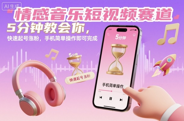 情感音乐短视频赛道，5分钟教会你，快速起号涨粉，手机简单操作即可完成-鼎铸网