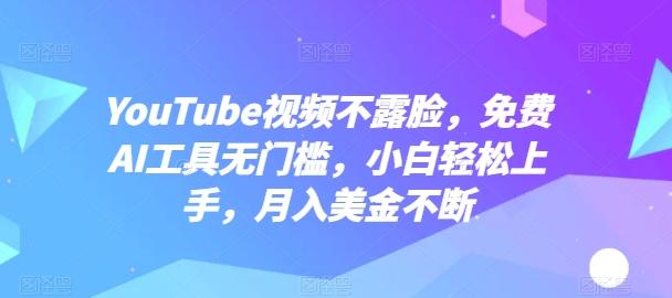 YouTube视频不露脸，免费AI工具无门槛，小白轻松上手，月入美金不断【揭秘】-鼎铸网