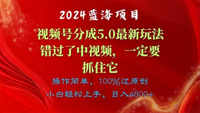 2024蓝海项目，视频号分成计划5.0最新玩法，错过了中视频，一定要抓住…-鼎铸网