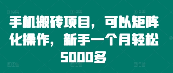 手机搬砖项目，可以矩阵化操作，新手一个月轻松5000多-鼎铸网