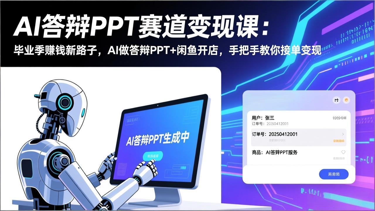 AI答辩PPT赛道变现课：毕业季赚钱新路子，AI做答辩PPT+闲鱼开店，手把手教你接单变现-鼎铸网