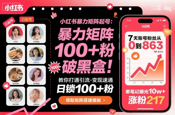 8d8ee2dc39187d6630017823dbec165f.jpeg 小红书暴力矩阵起号,教你打通引流-变现速通,日锁100+粉,破流量黑盒