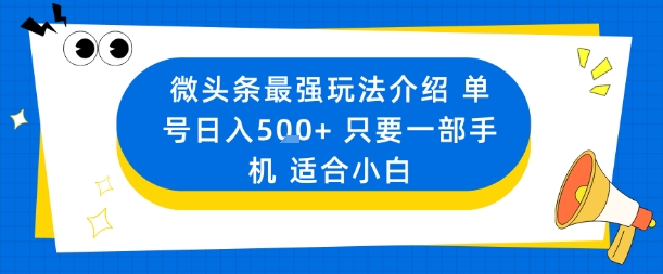 微头条最强玩法介绍一个号日入5张+只要一部手机适合小白-鼎铸网