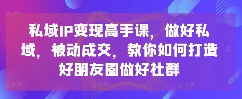 私域IP变现高手课，做好私域，被动成交，教你如何打造好朋友圈做好社群-鼎铸网