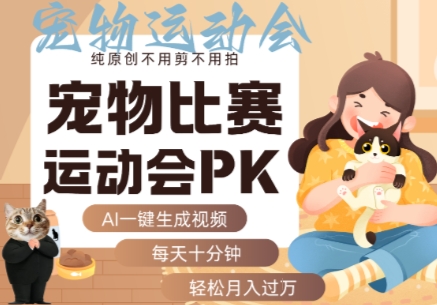 AI一键生成宠物比赛运动会PK视频，纯原创不用剪不用拍，每天十分钟，轻松月入过1W+-鼎铸网