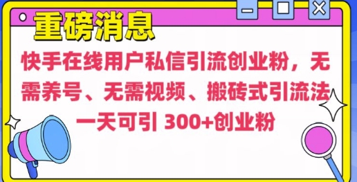 快手最新引流创业粉方法，无需养号、无需视频、搬砖式引流法【揭秘】-鼎铸网