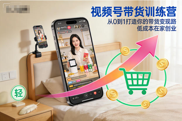视频号带货训练营，从0到1打造你的带货变现路，低成本在家创业-鼎铸网