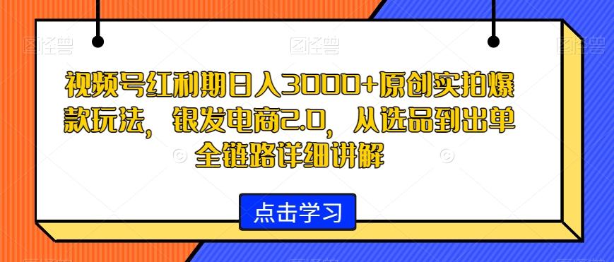 视频号红利期日入3000+原创实拍爆款玩法，银发电商2.0，从选品到出单全链路详细讲解【揭秘】-鼎铸网