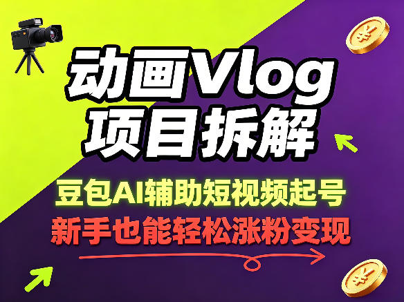 动画Vlog项目拆解，豆包AI辅助短视频起号，新手也能轻松涨粉，43条作品涨粉8.3W-鼎铸网