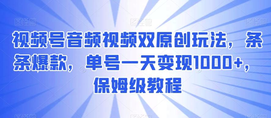 视频号音频视频双原创玩法，条条爆款，单号一天变现1000+，保姆级教程【揭秘】-鼎铸网